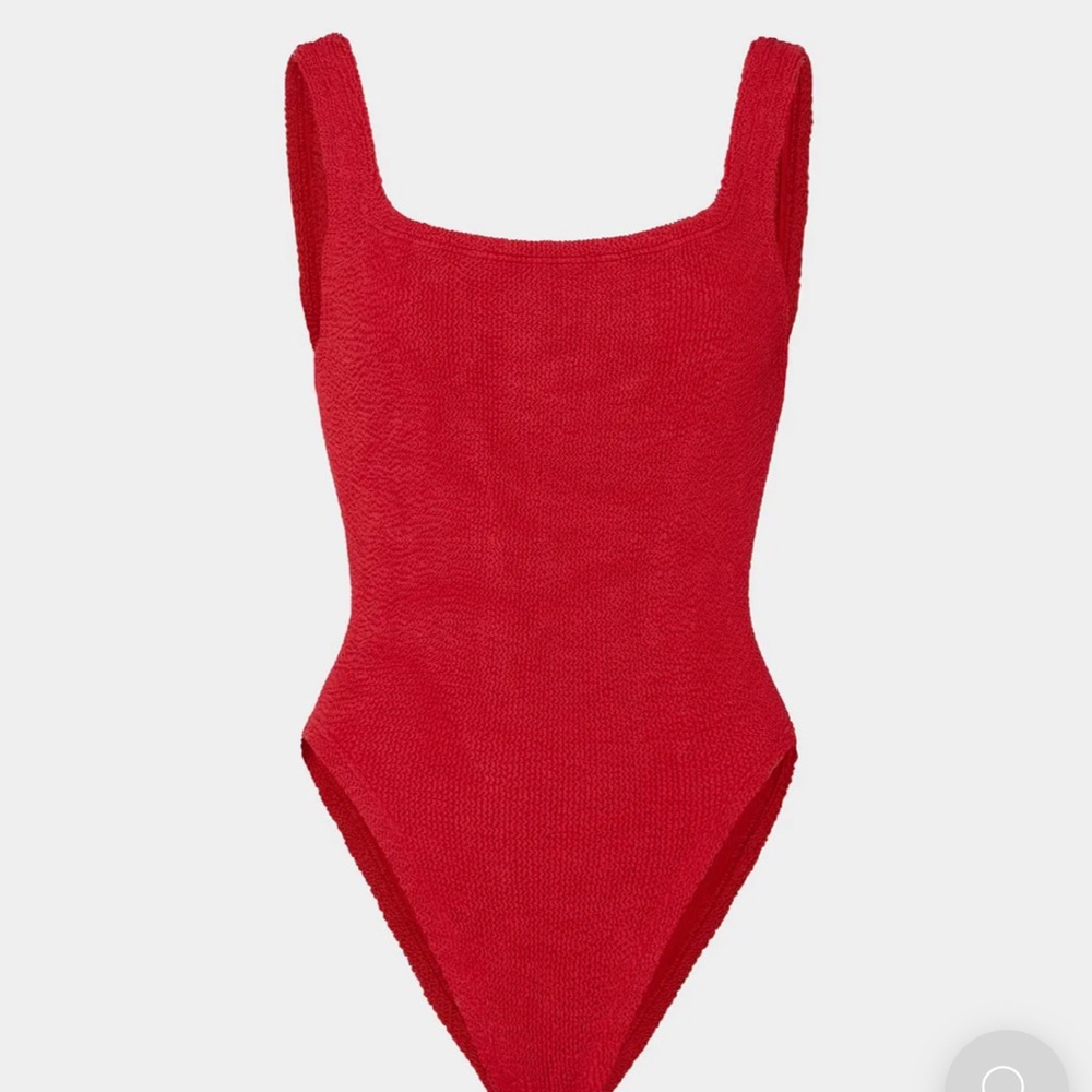 Hunza G Square Neck Cherry Red One Piece Bathing Suit One Size NWT